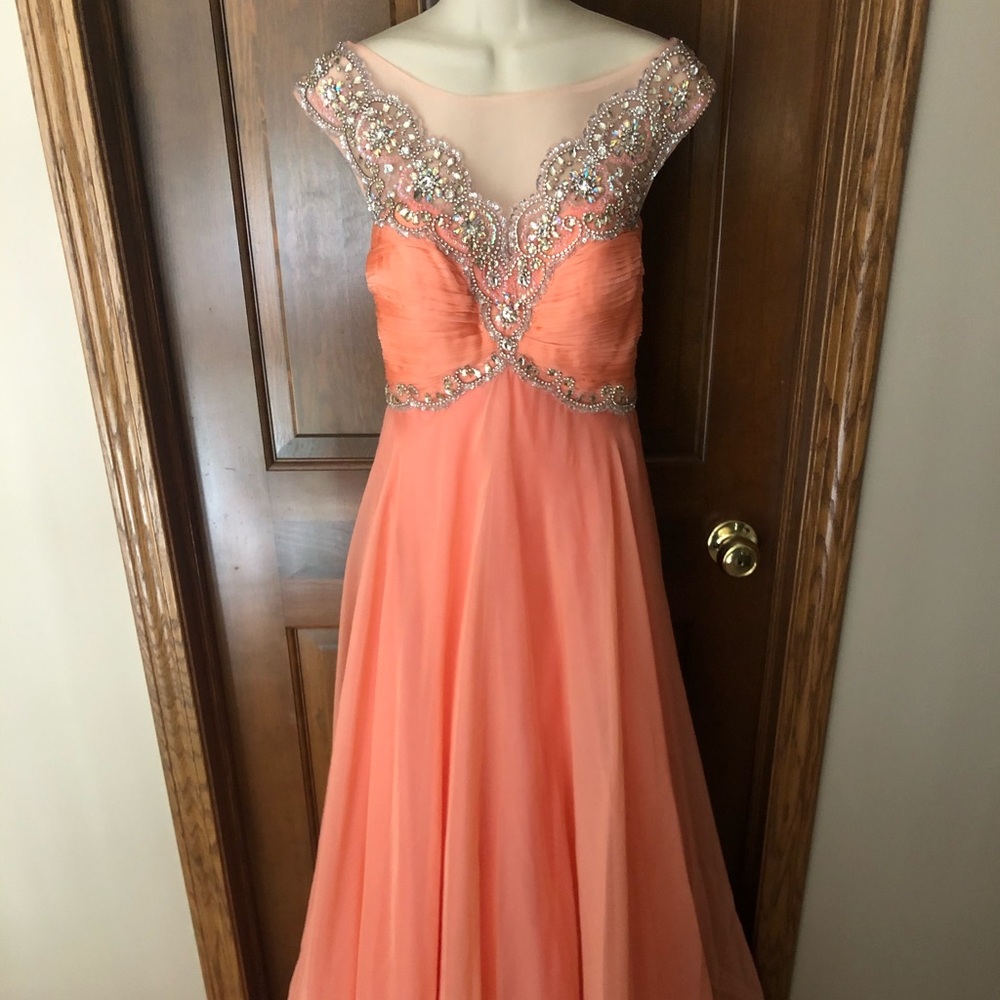 Dave & Johny Peach Chiffon Gown